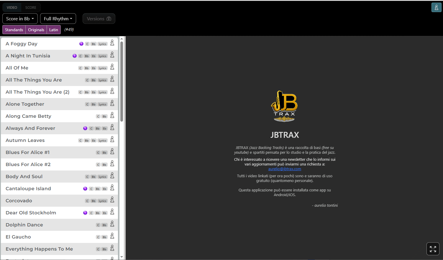 Interfaccia Desktop di JBTRAX